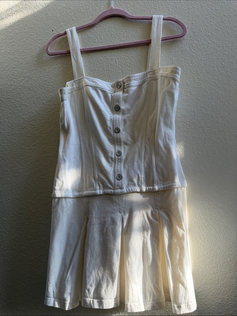 White Button design Top with attached Pleated Skirt